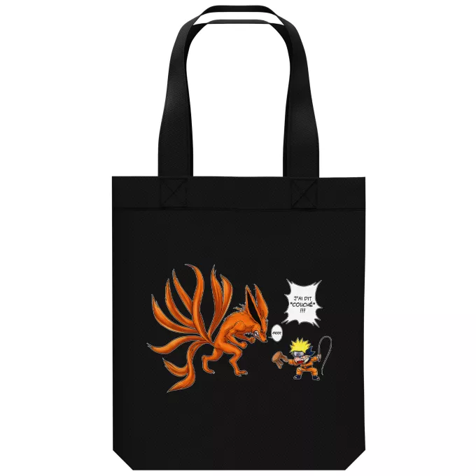 Sac Tote Bag en coton Bio Parodie Naruto Couché ! - Kyubi le Biju à 9 Queues