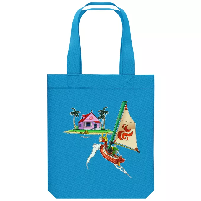 Shopper (Tote Bag) aus Bio-Baumwolle Parodie auf Zelda Link Wind Walker und der Kame House
