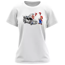 Mario T-shirt för kvinnor “Mario och Delorean” – Parodi Super Mario