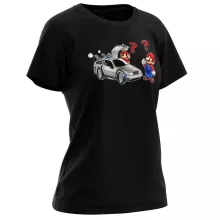 Mario Damen T-shirt “Mario und der Delorean” – Parodie auf Super Mario