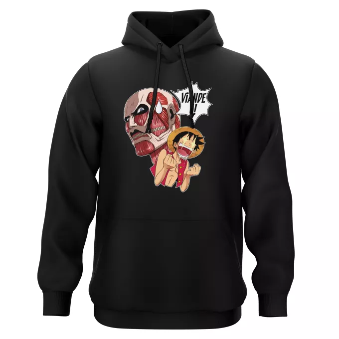 Sweat-shirts à Capuche Parodie One Piece Viande !!!! - Luffy VS Titan Colossal