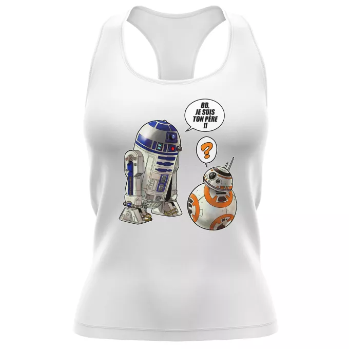 Débardeur Femme Parodie Star Wars BB, je suis ton père !! - BB-8, R2-D2