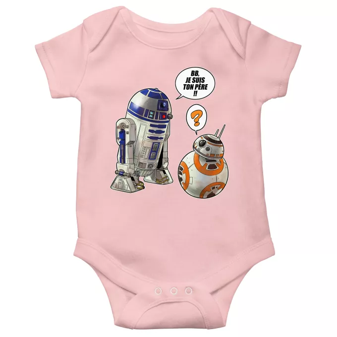 Body bébé manches courtes (Filles) Parodie Star Wars BB, je suis ton père !! - BB-8, R2-D2