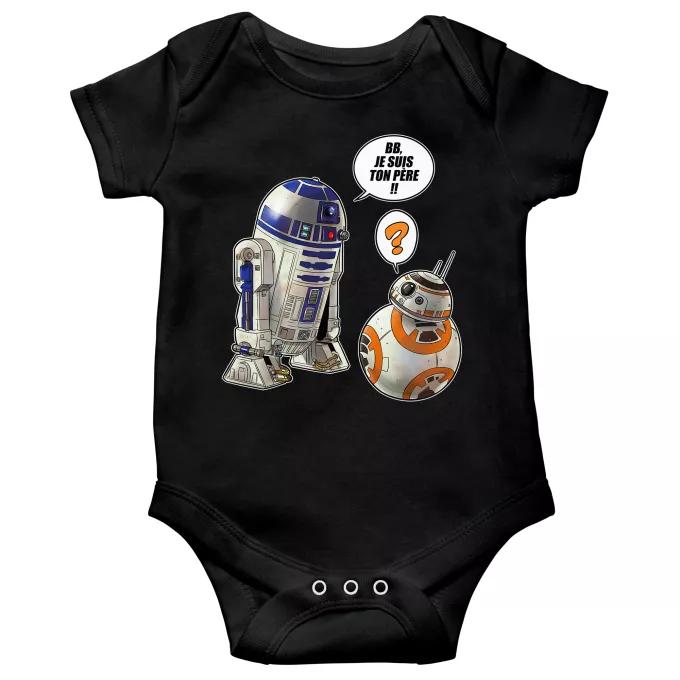 Body bébé manches courtes Parodie Star Wars BB, je suis ton père !! - BB-8, R2-D2