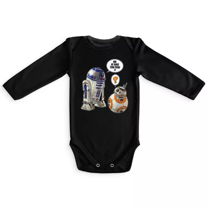 Body bébé manches longues Parodie Star Wars BB, je suis ton père !! - BB-8, R2-D2