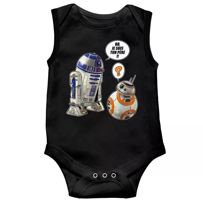 Body bébé sans manches Parodie Star Wars BB, je suis ton père !! - BB-8, R2-D2