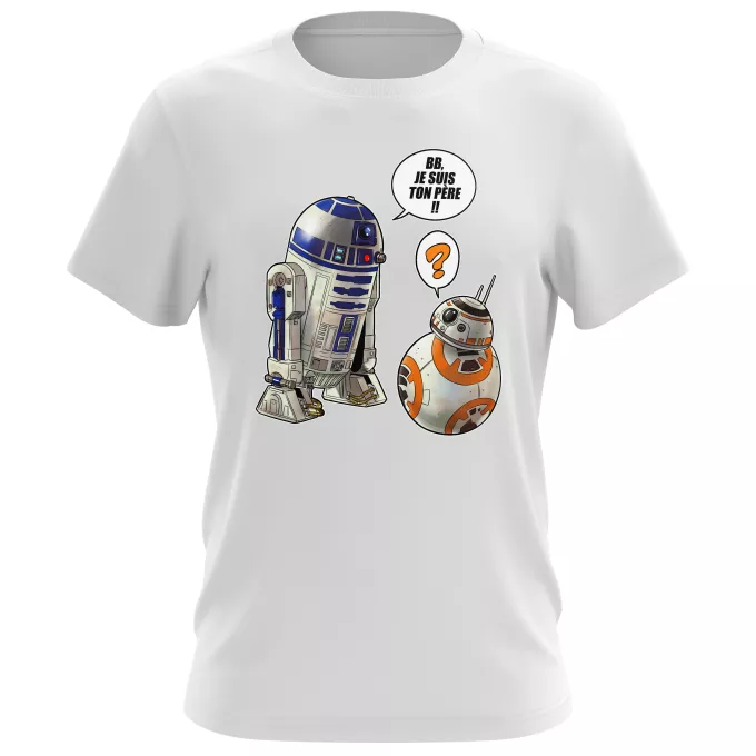 T-shirts Hommes Parodie Star Wars BB, je suis ton père !! - BB-8, R2-D2