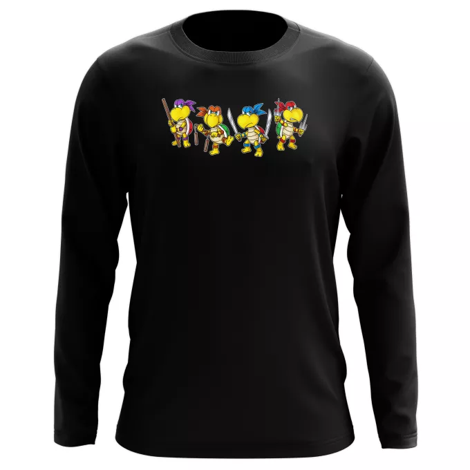 T-Shirts de manga comprida Paródia Super Mario Mario Vs Donatello,Raphael, Leonardo e Michelangelo