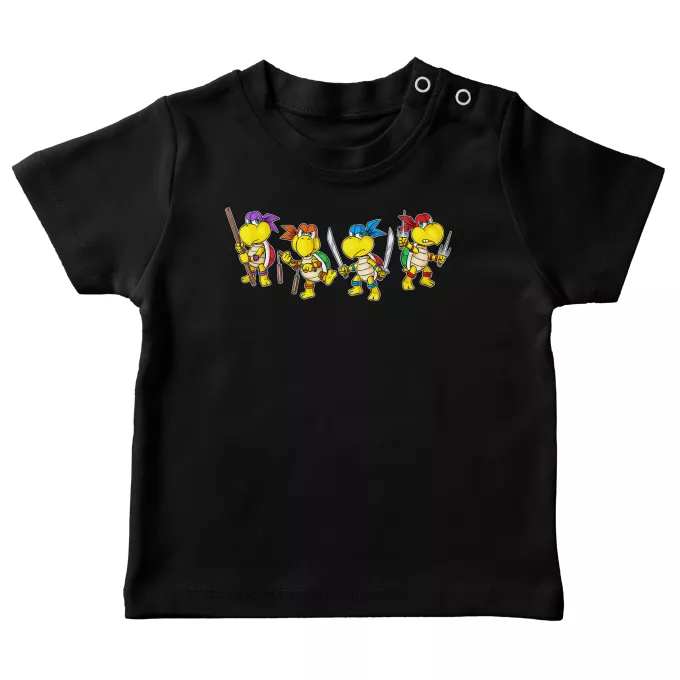 T-shirts para bebés Paródia Super Mario Mario Vs Donatello,Raphael, Leonardo e Michelangelo