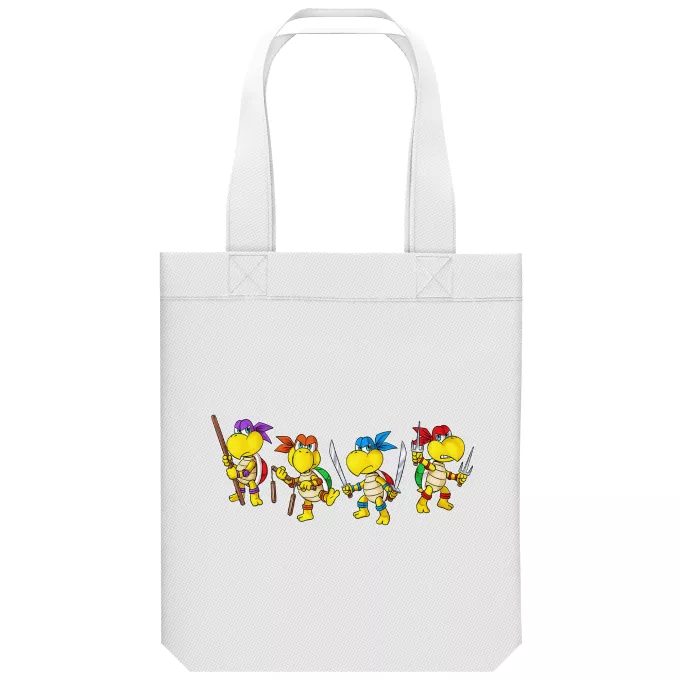Saco (Tote Bag) de algodão orgânico Paródia Super Mario Mario Vs Donatello,Raphael, Leonardo e Michelangelo