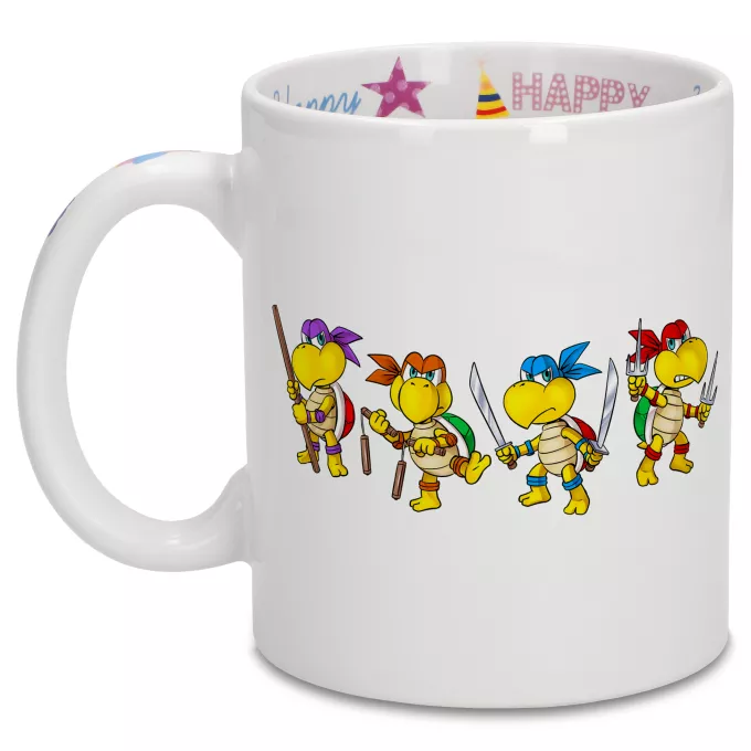 Canecas de aniversário Paródia Super Mario Mario Vs Donatello,Raphael, Leonardo e Michelangelo
