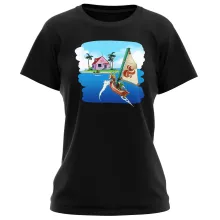 T-shirt de mulher Link “Link e Casa do Kame” – Zelda de parodia