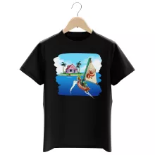 T-shirt criança rapaz Link “Link e Casa do Kame” – Zelda de parodia