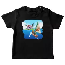 T-shirts para bebés Link “Link e Casa do Kame” – Zelda de parodia