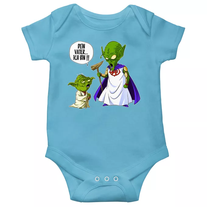 Kurzärmeliger Baby-Bodysuit (Jungen) Parodie auf Star Wars Yoda von Star Wars und Gott von DBZ