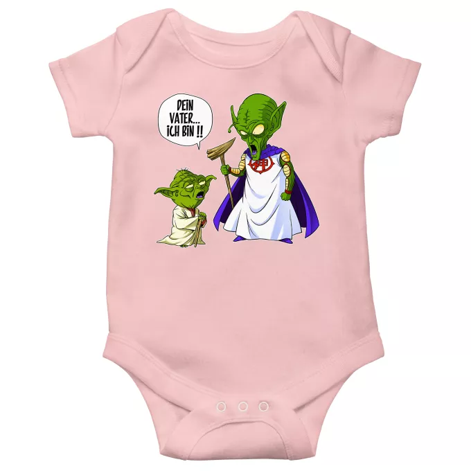 Kurzärmeliger Baby-Bodysuit (Mädchen) Parodie auf Star Wars Yoda von Star Wars und Gott von DBZ