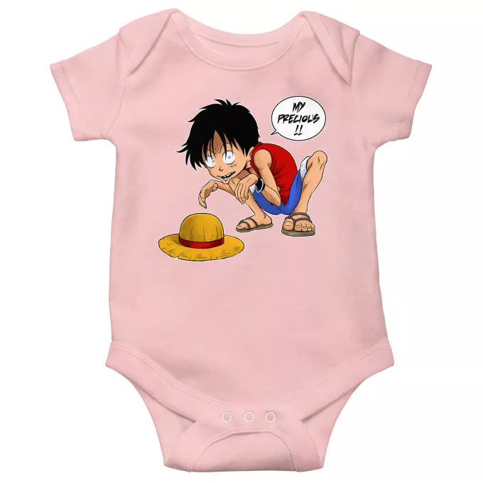 Short-sleeved baby bodysuit (Girls) Parody of One Piece Luffy and Gollum - My Precious