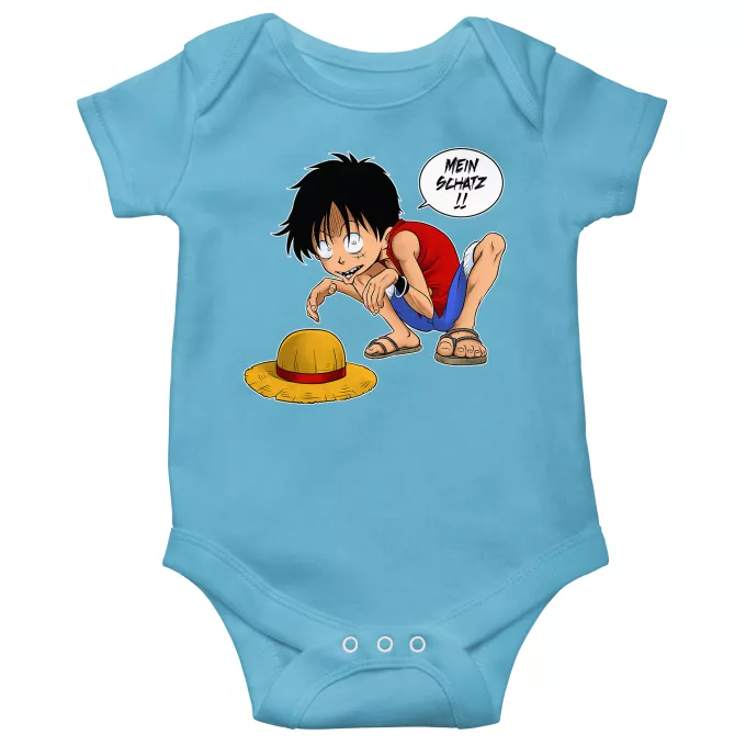 Kurzärmeliger Baby-Bodysuit (Jungen) Parodie auf One Piece Monkey D. Ruffy und Gollum - Mein Schatz