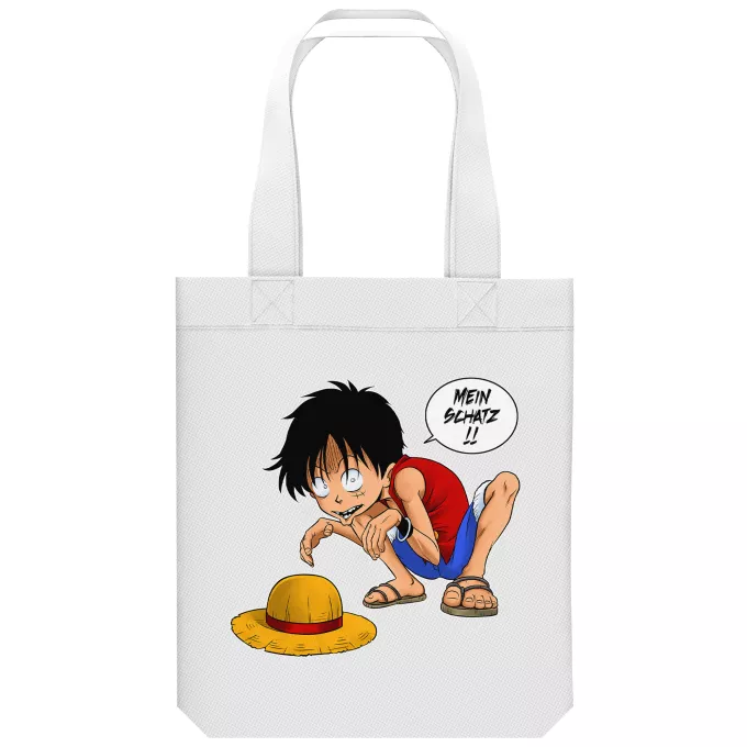 Shopper (Tote Bag) aus Bio-Baumwolle Parodie auf One Piece Monkey D. Ruffy und Gollum - Mein Schatz