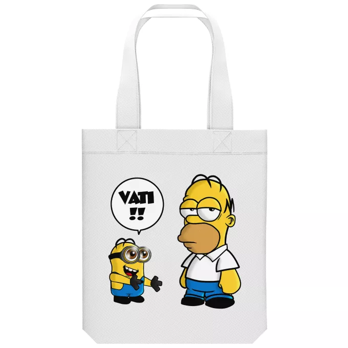 Shopper (Tote Bag) aus Bio-Baumwolle Parodie auf Minions Kevin Minion et Homer Simpson