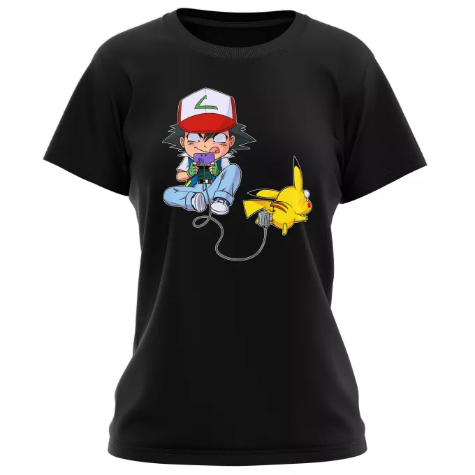 Camisetas Mujer Parodia Pokémon Pikachu y Ash de Pokemon