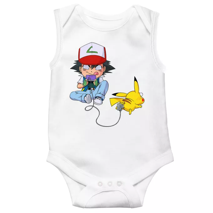 Body de bebé sin mangas Parodia Pokémon Pikachu y Ash de Pokemon