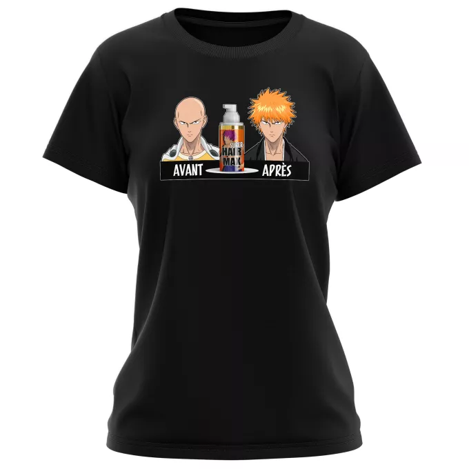 T-shirts Femmes Parodie One-Punch Man La solution Miracle pour retrouver une belle chevelure... :) - Saitama, Ichigo Kurosaki