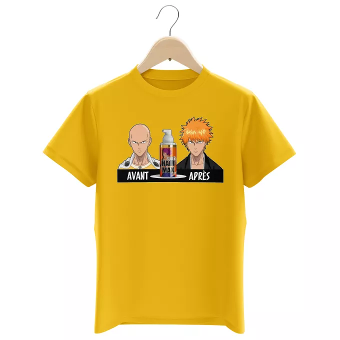 T-shirts Enfants Garçons Parodie One-Punch Man La solution Miracle pour retrouver une belle chevelure... :) - Saitama, Ichigo Kurosaki