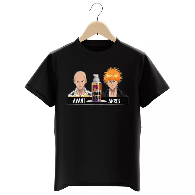T-shirts Enfants Garçons Parodie One-Punch Man La solution Miracle pour retrouver une belle chevelure... :) - Saitama, Ichigo Kurosaki
