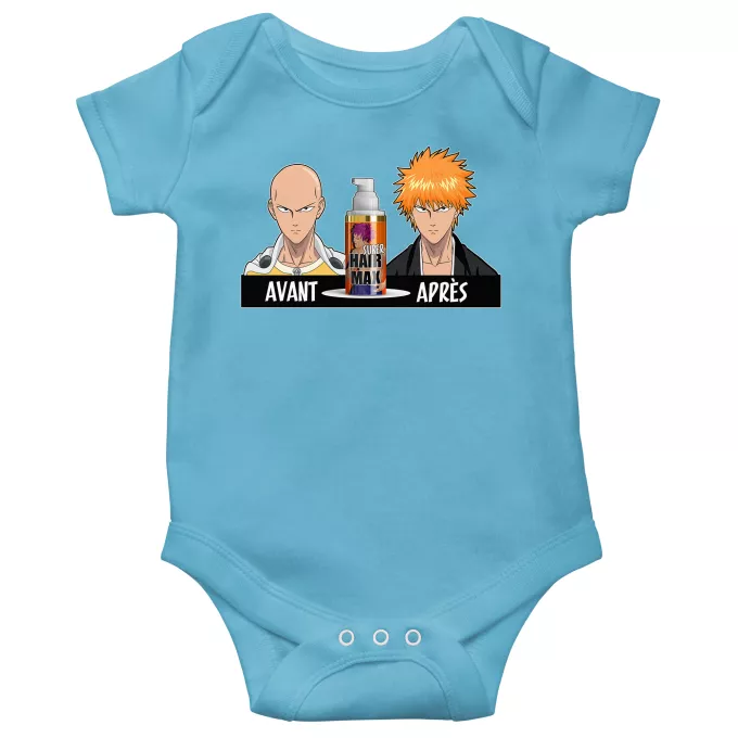 Body bébé manches courtes (garçons) Parodie One-Punch Man La solution Miracle pour retrouver une belle chevelure... :) - Saitama, Ichigo Kurosaki