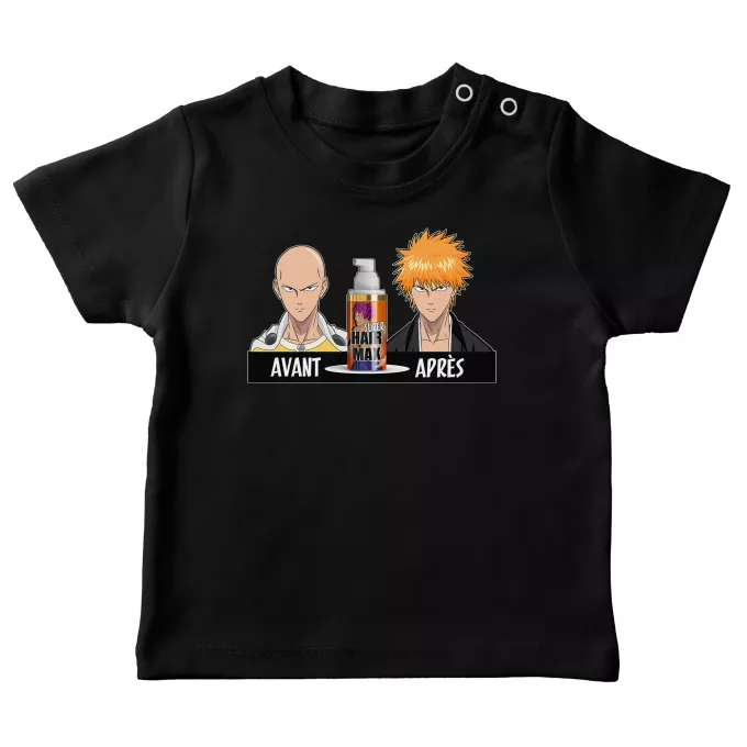 T-shirts bébé Parodie One-Punch Man La solution Miracle pour retrouver une belle chevelure... :) - Saitama, Ichigo Kurosaki