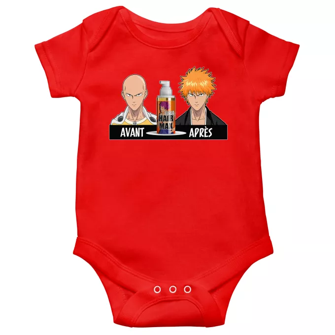 Body bébé manches courtes Parodie One-Punch Man La solution Miracle pour retrouver une belle chevelure... :) - Saitama, Ichigo Kurosaki