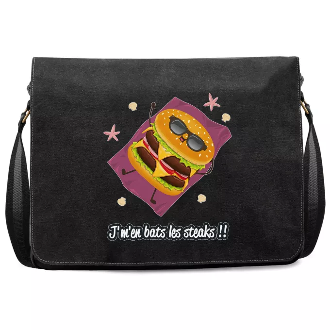 Sac à Bandoulière Premium Parodie Funny J'm'en bats les steaks !! - Humoristique - Collection Humour, Fun par Parogeek