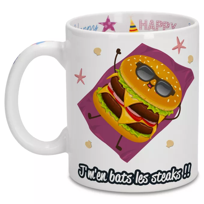 Mugs Anniversaire Parodie Funny J'm'en bats les steaks !! - Humoristique - Collection Humour, Fun par Parogeek