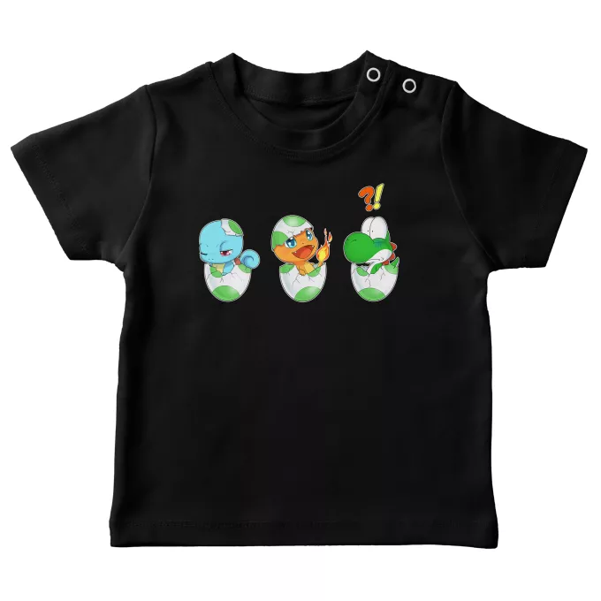 Baby T-shirts Parodi Pokémon Charmander, Squirtle och Yoshi