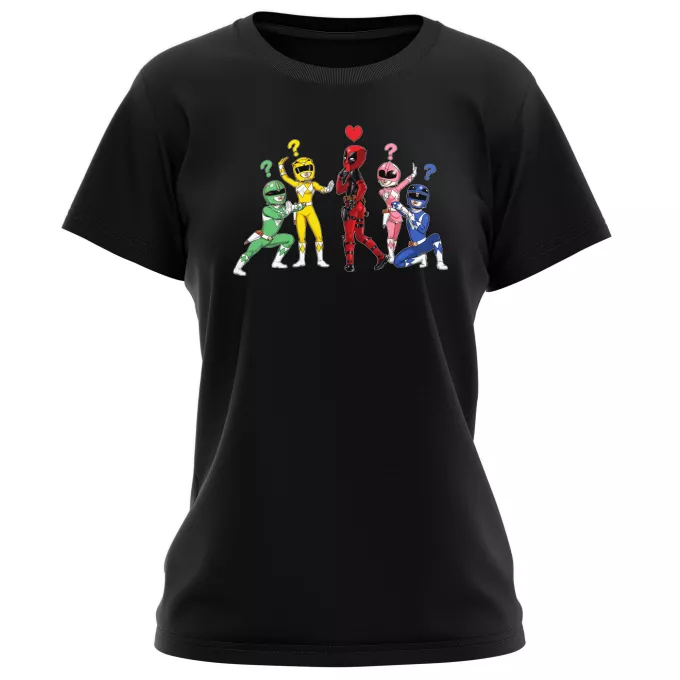 T-shirts de mulher Paródia Deadpool Deadpool e Power Rangers