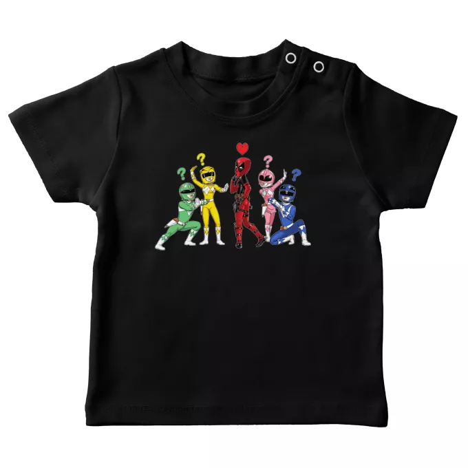 T-shirts para bebés Paródia Deadpool Deadpool e Power Rangers