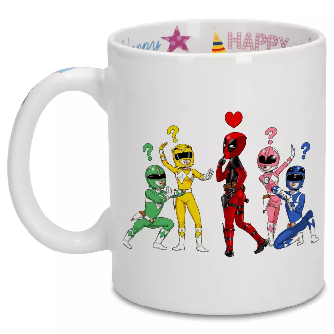 Canecas de aniversário Paródia Deadpool Deadpool e Power Rangers