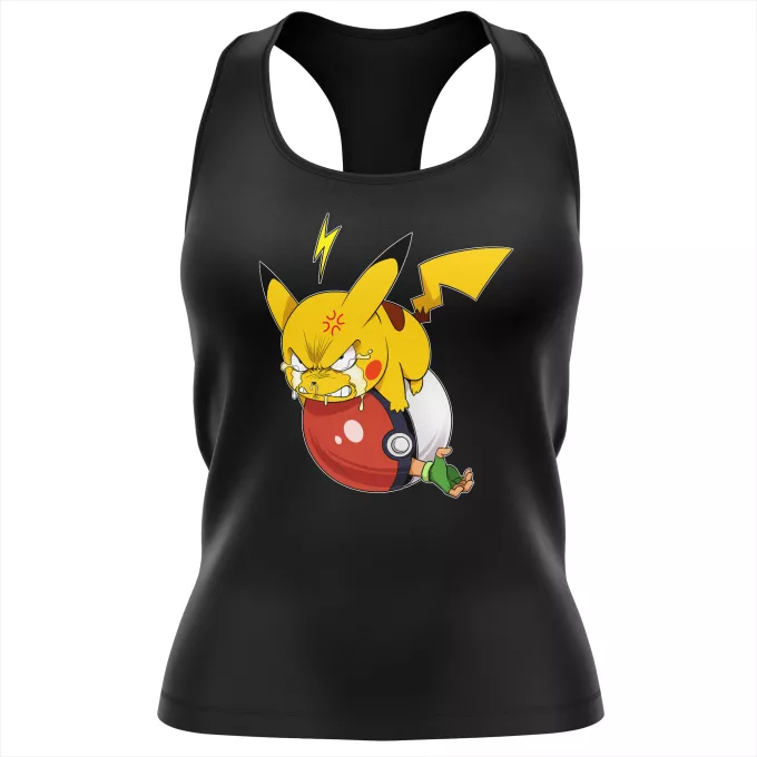 Camisolas de alças Mulheres Paródia Pokémon Pikachu e Ash Ketchum