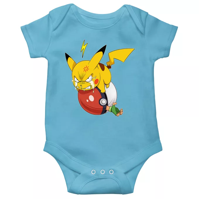 Fatinho de manga curta para bebé (rapazes) Paródia Pokémon Pikachu e Ash Ketchum