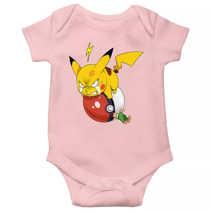 Fatinho de manga curta para bebé (menina) Paródia Pokémon Pikachu e Ash Ketchum