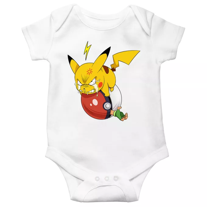 Fatinho de manga curta para bebé Paródia Pokémon Pikachu e Ash Ketchum