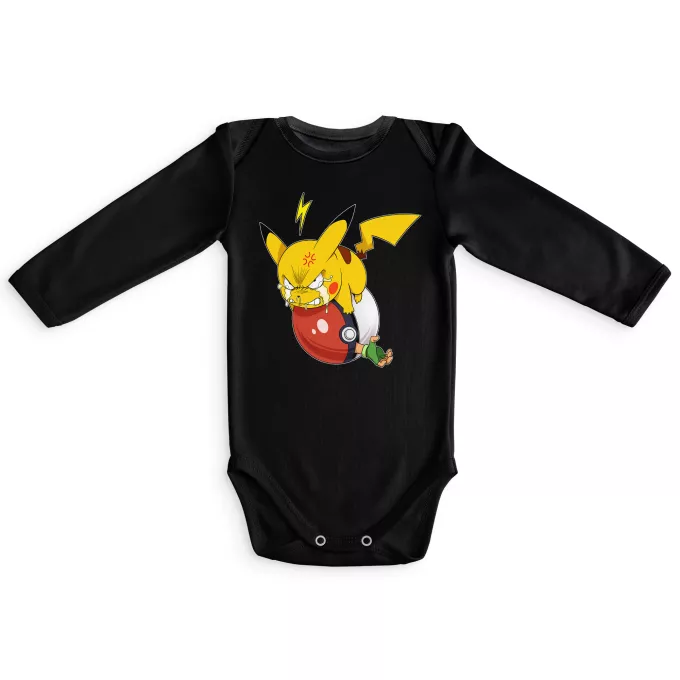 Fatinho de manga comprida para bebé Paródia Pokémon Pikachu e Ash Ketchum