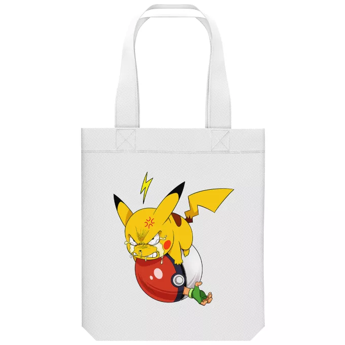 Saco (Tote Bag) de algodão orgânico Paródia Pokémon Pikachu e Ash Ketchum