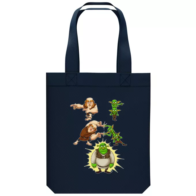 Bolsa (Tote Bag) de algodón orgánico Parodia Clash Royale Los Gobelins, Gigante y Shrek