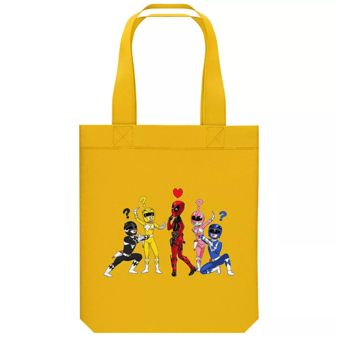 biologisch katoenen draagtas (Tote Bag) Parodie Deadpool Deadpool en Power Rangers