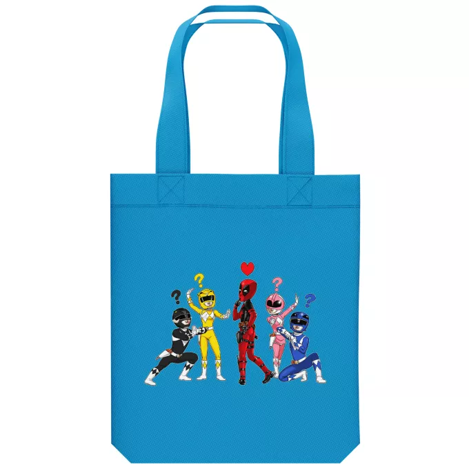 Shopper (Tote Bag) aus Bio-Baumwolle Parodie auf Deadpool Deadpool as Red Ranger und Power Rangers