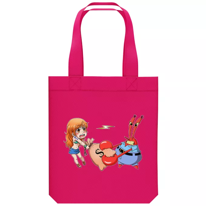 Sac Tote Bag en coton Bio Parodie One Piece Duel de pinces :) - Nami, Krabs