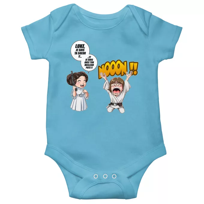 Body bébé manches courtes (garçons) Parodie Star Wars Luke Life Episode II : Une soeur indigne :) - Leila Skywalker