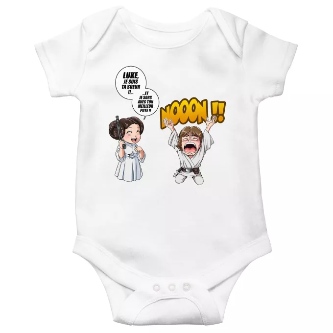 Body bébé manches courtes Parodie Star Wars Luke Life Episode II : Une soeur indigne :) - Leila Skywalker